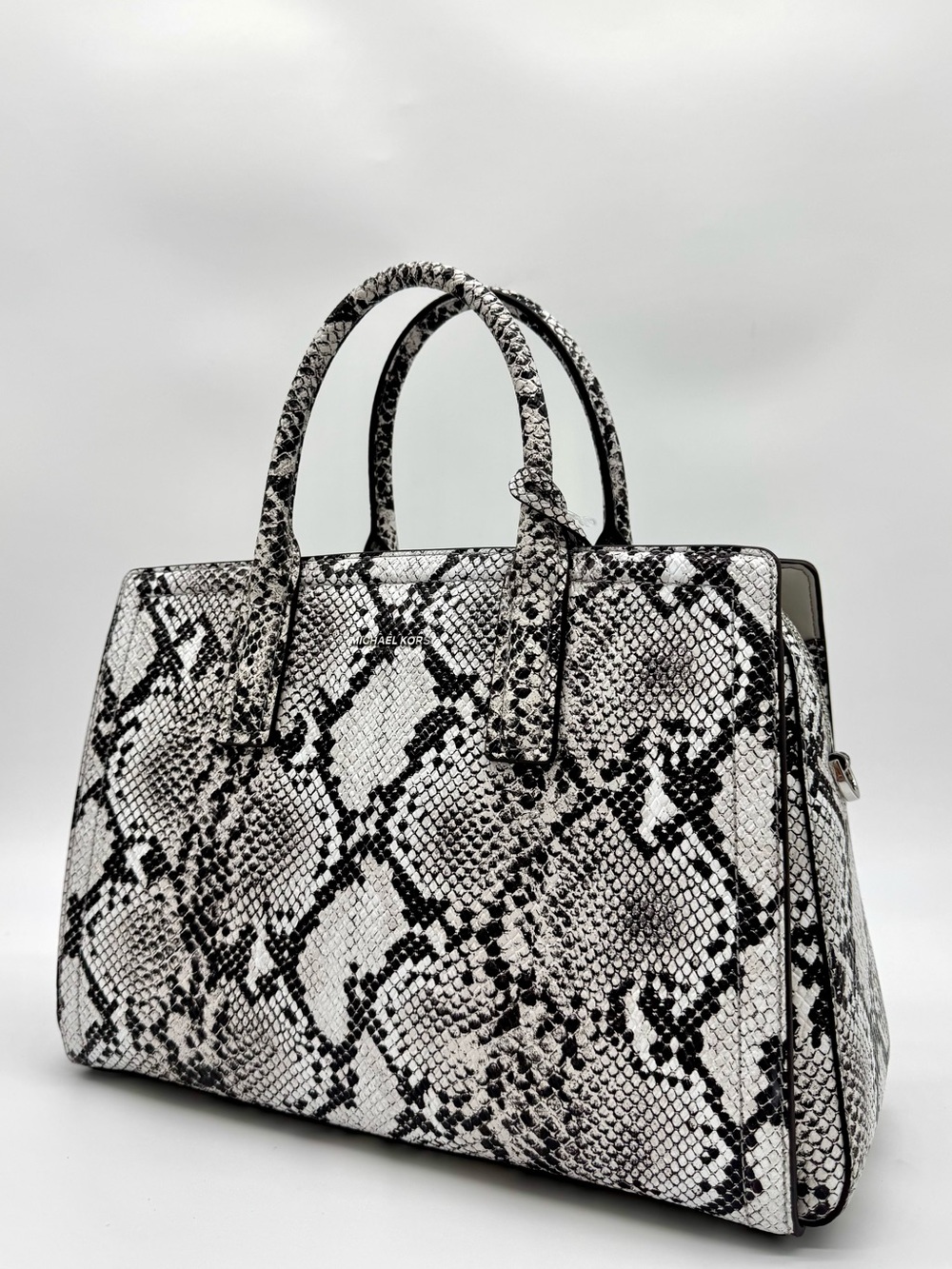 Michael Kors Laila Medium Snakeskin Leather Satchel Bag-Aluminum